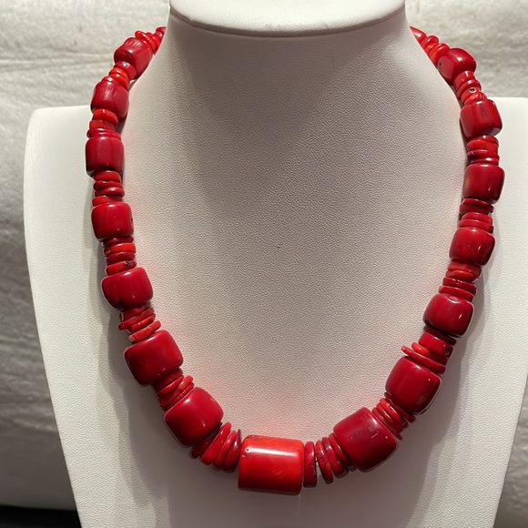 NWOT Blood red Coral and sterling necklace, bracelet, earring set - Picture 5 of 13